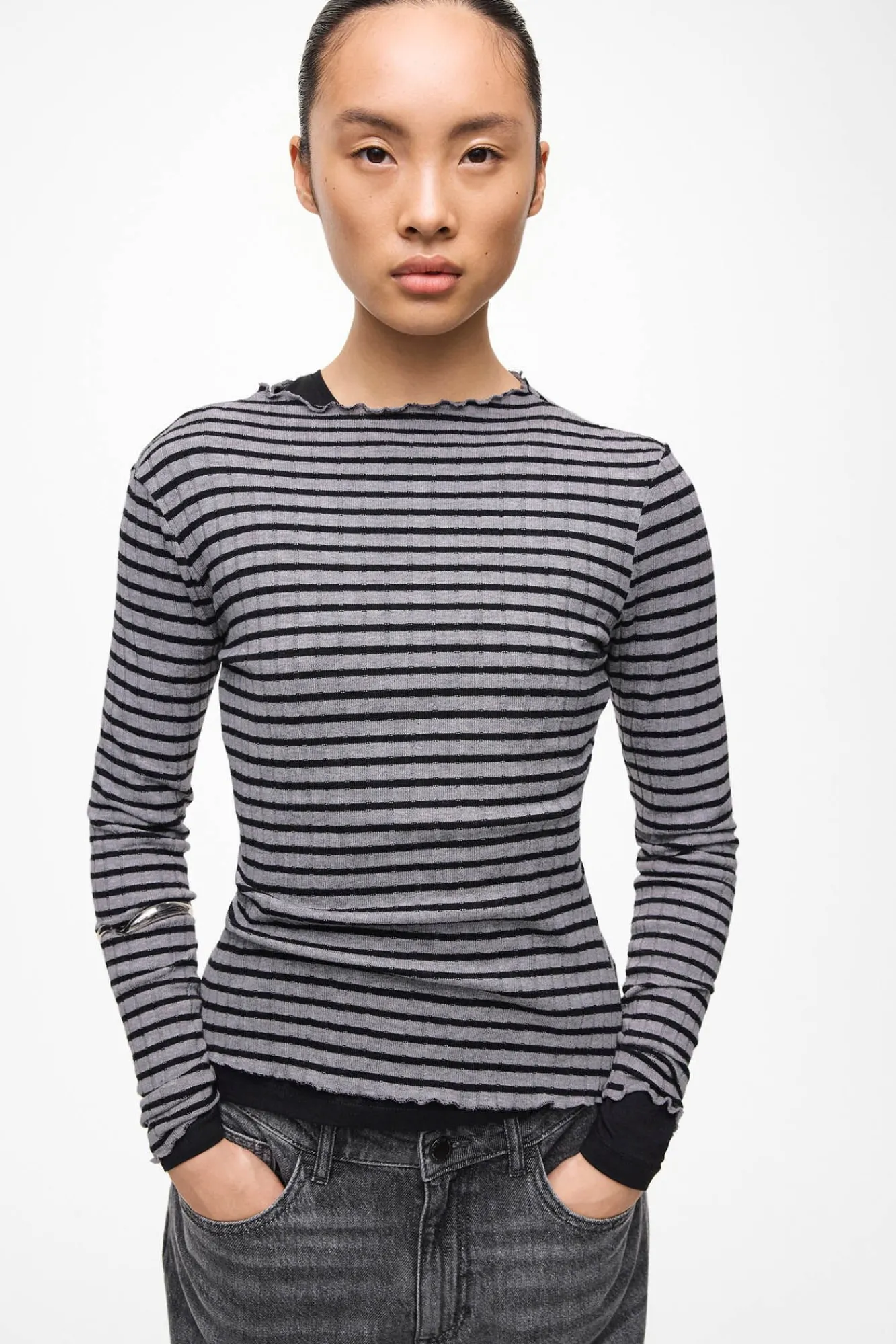 Mujer Vila Camisetas|Blusas>Top de manga larga con ribetes