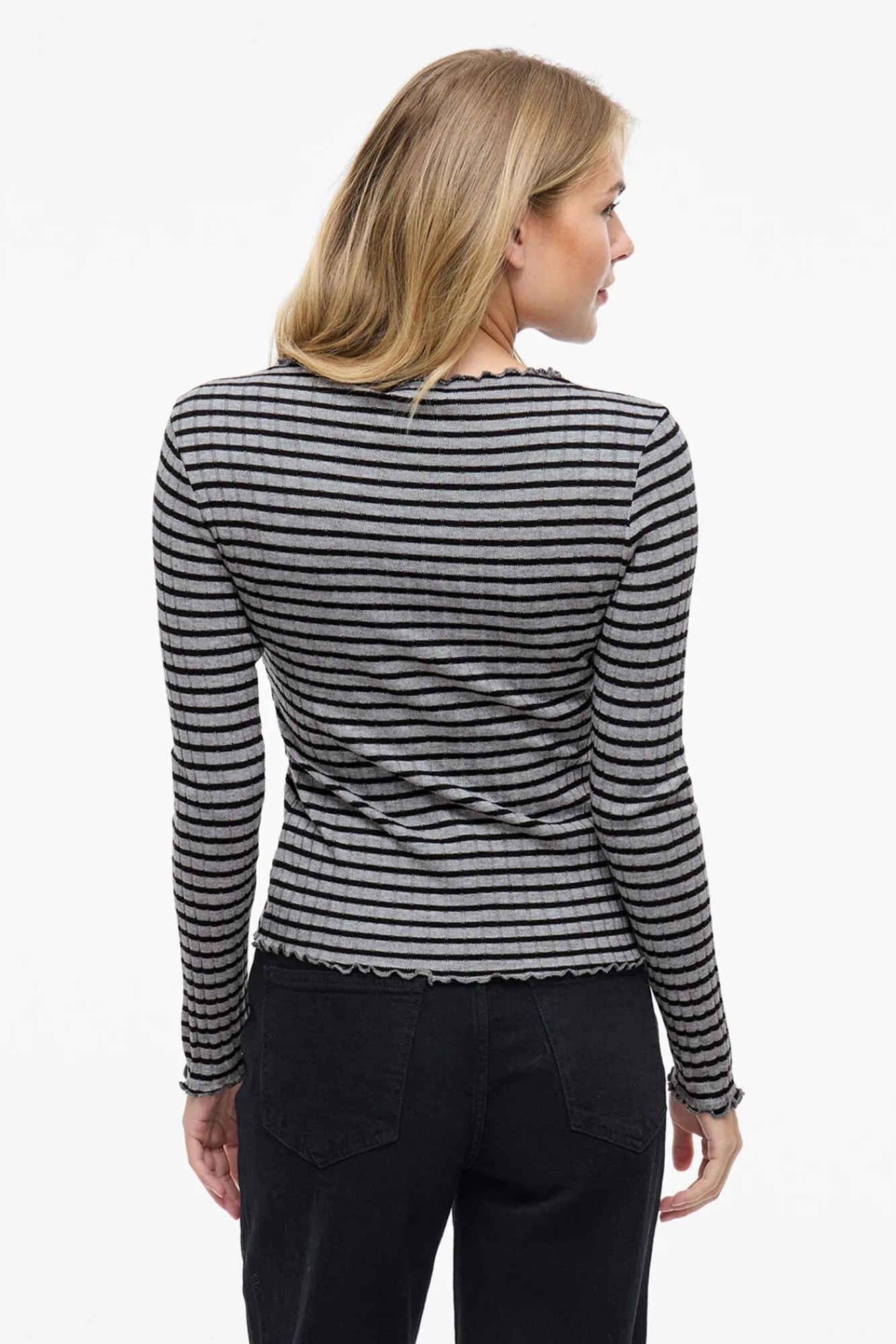 Mujer Vila Camisetas|Blusas>Top de manga larga con ribetes