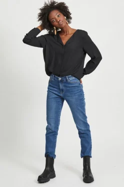 Mujer Vila Blusas>Top de mujer de manga larga con escote en pico