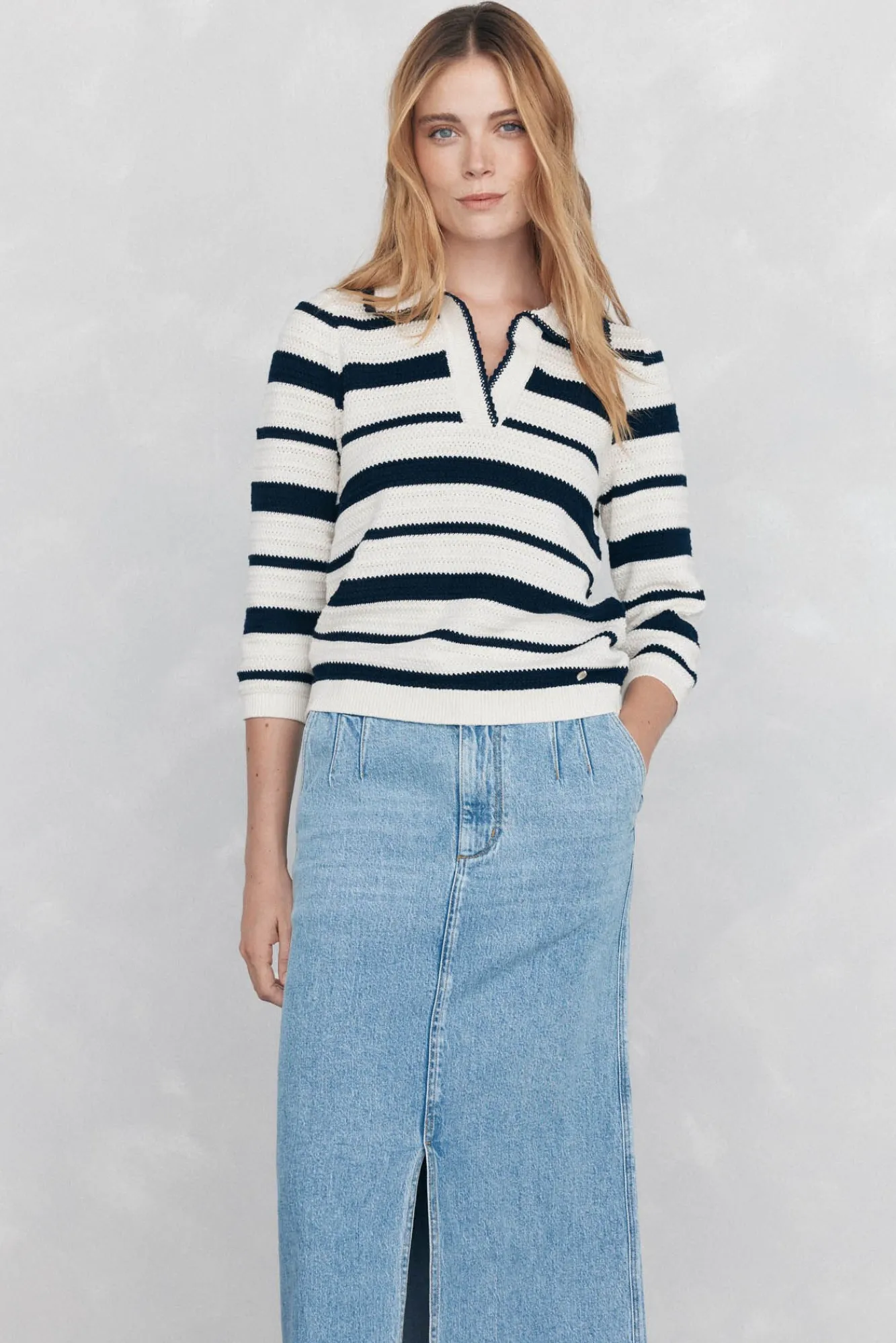 Mujer Pedro del Hierro Jerséis>Top de punto camisero con estructura y rayas