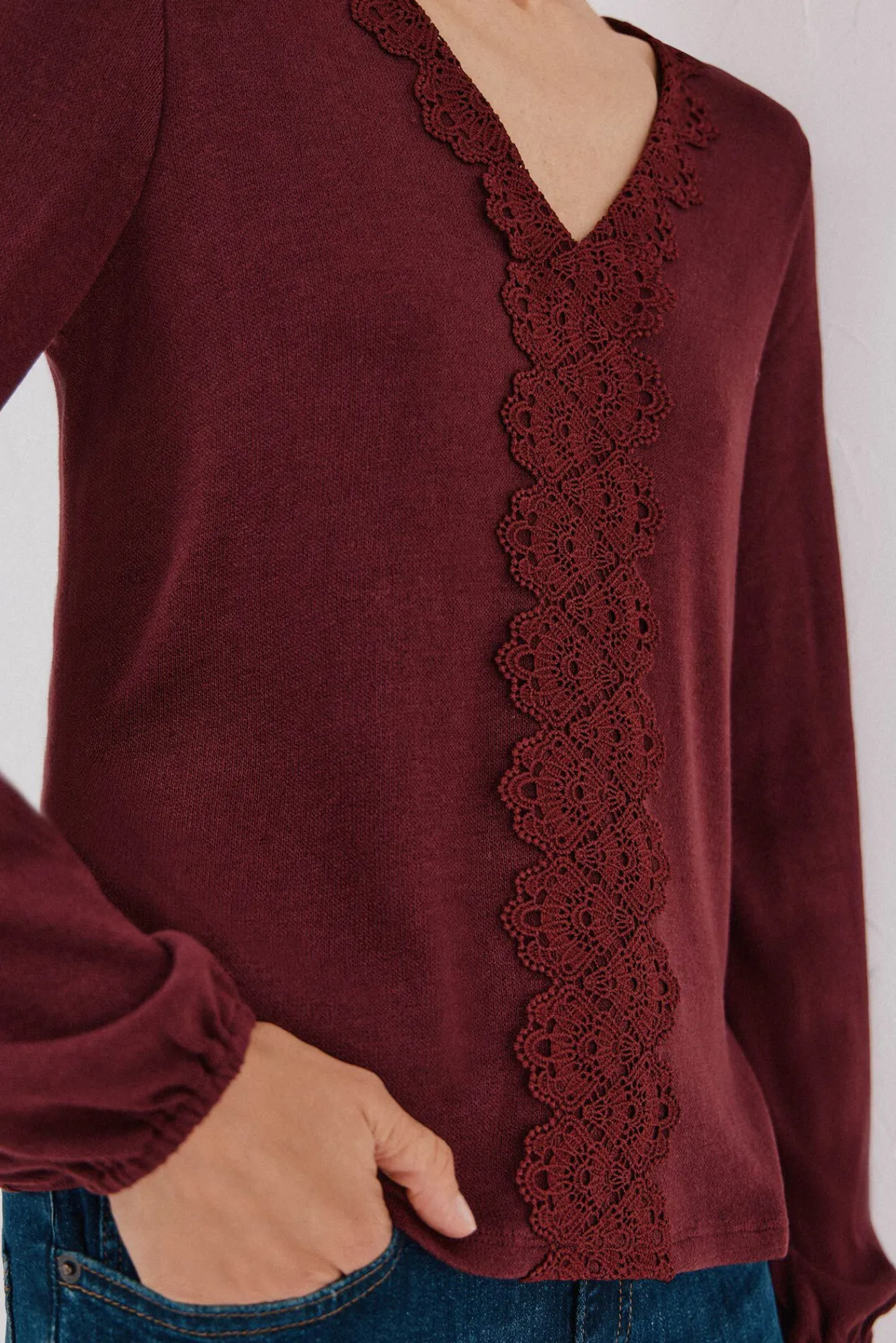 Mujer Cortefiel Camisetas>Top detalle puntilla escote