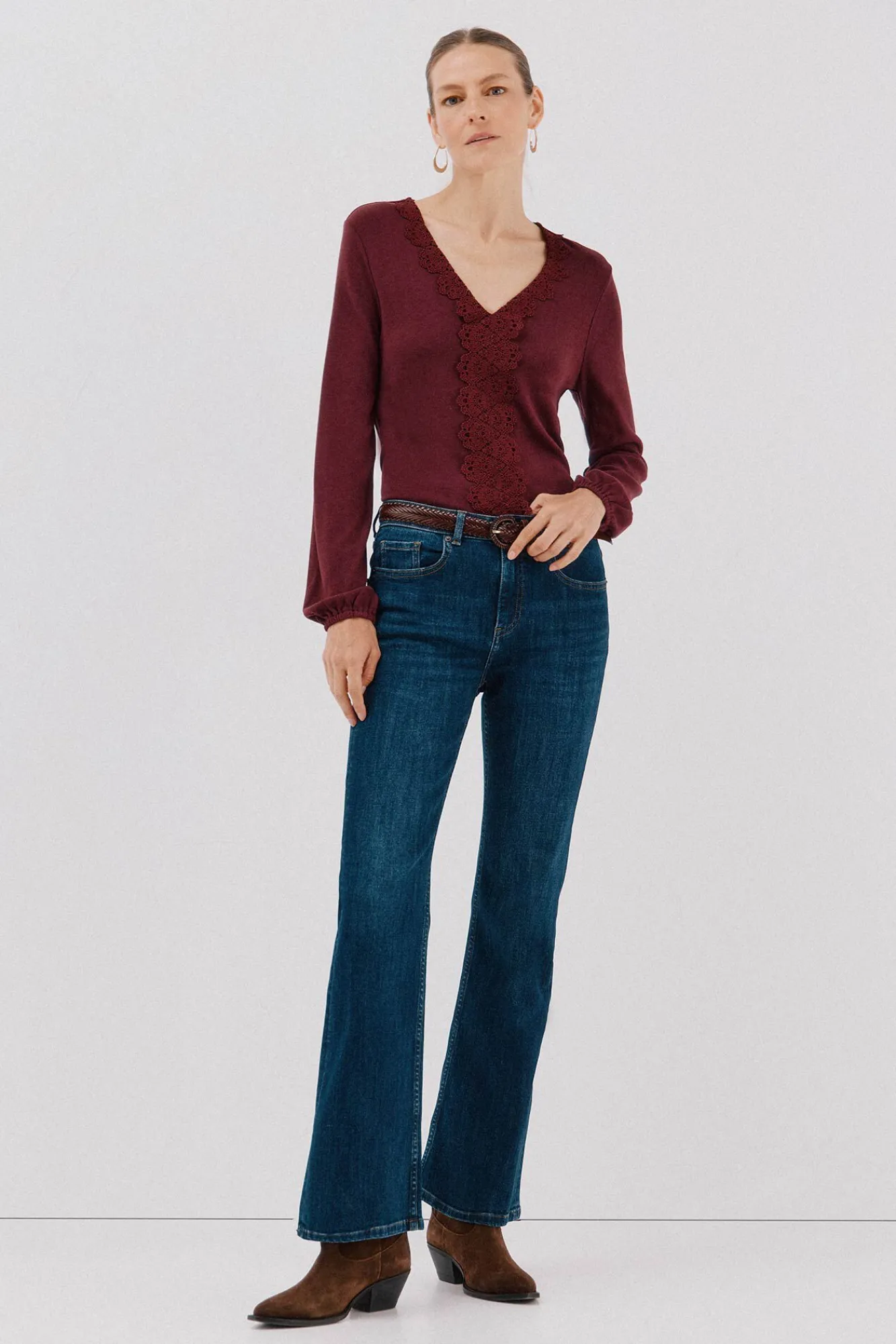 Mujer Cortefiel Camisetas>Top detalle puntilla escote