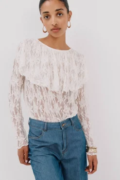 Mujer Cortefiel Camisetas>Top encaje volante