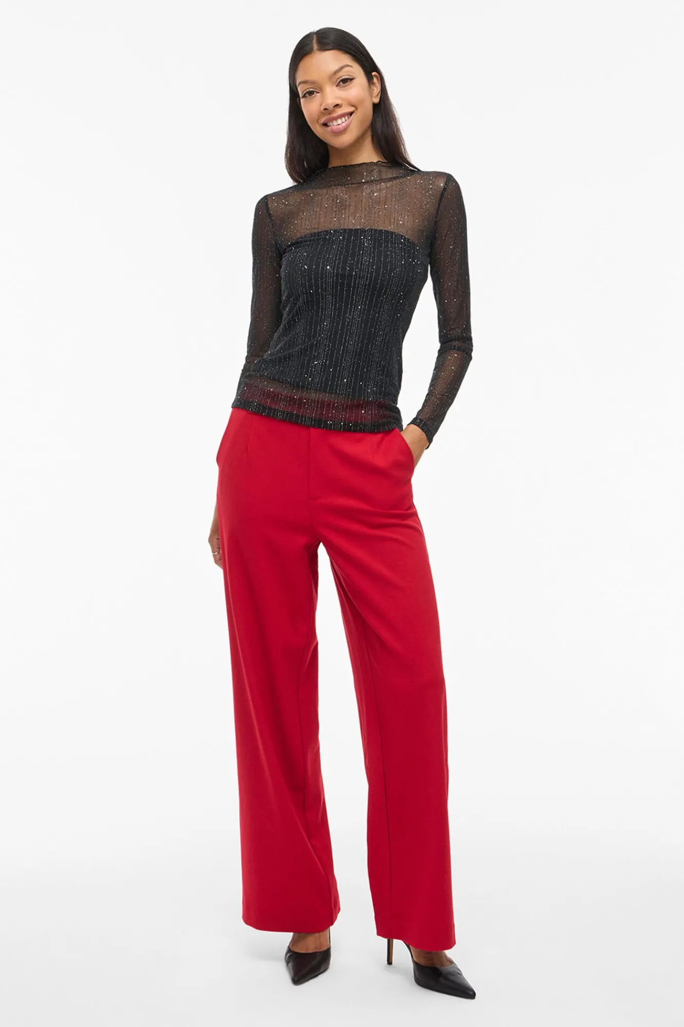 Mujer Vila Camisetas>Top transparente con purpurina