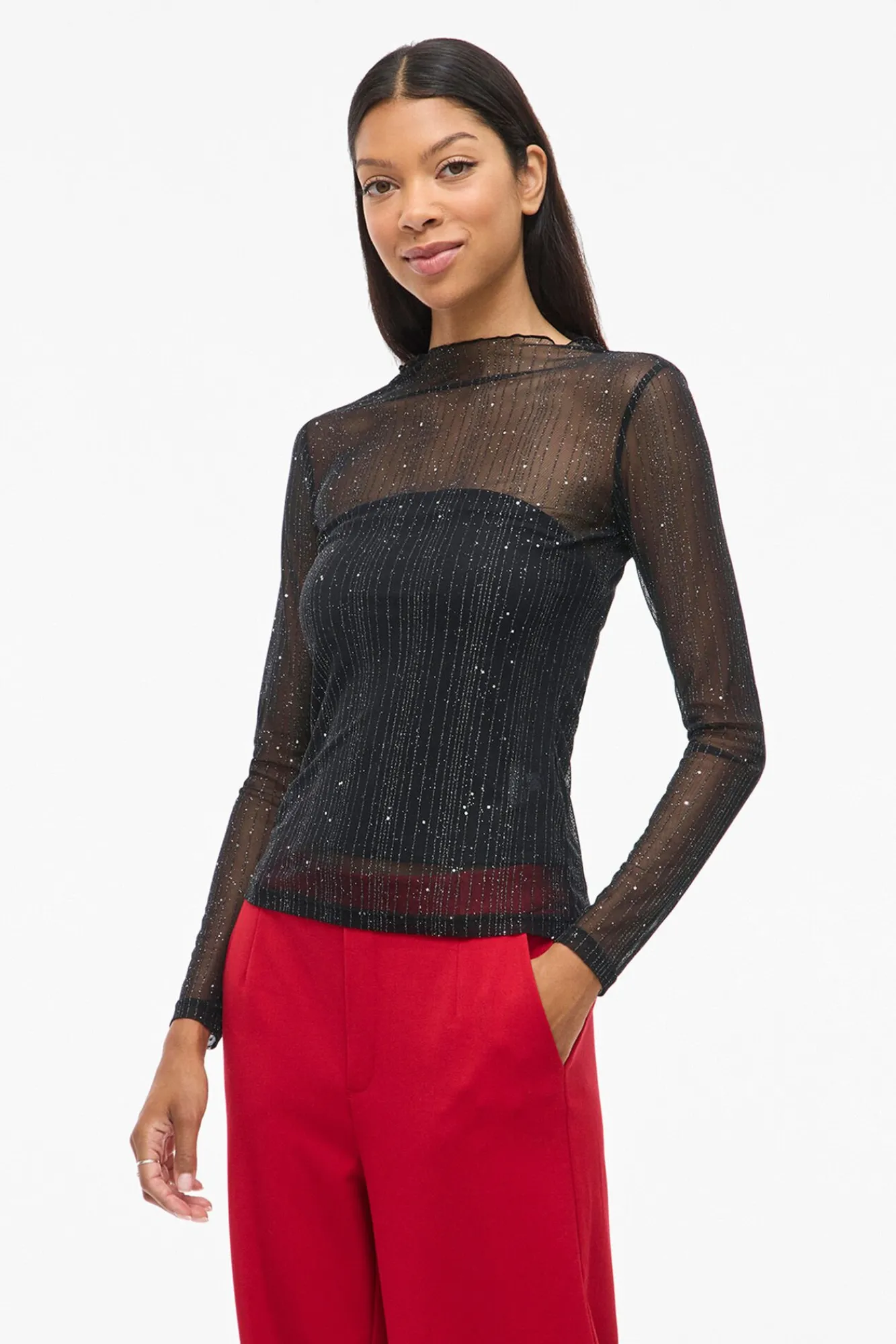 Mujer Vila Camisetas>Top transparente con purpurina