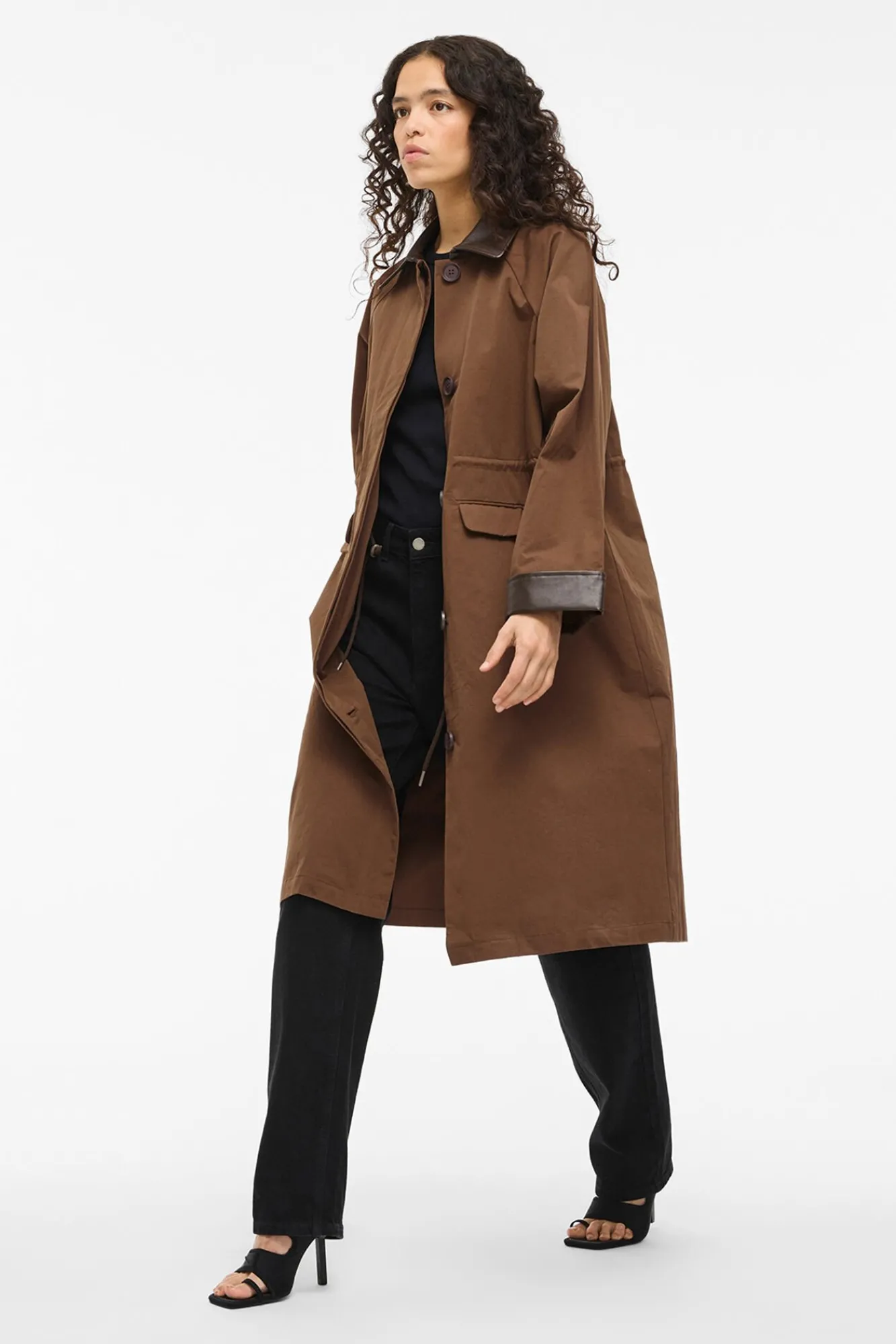 Mujer Vila Gabardinas|Chaquetas>Trench largo con cuello y puños de polipiel