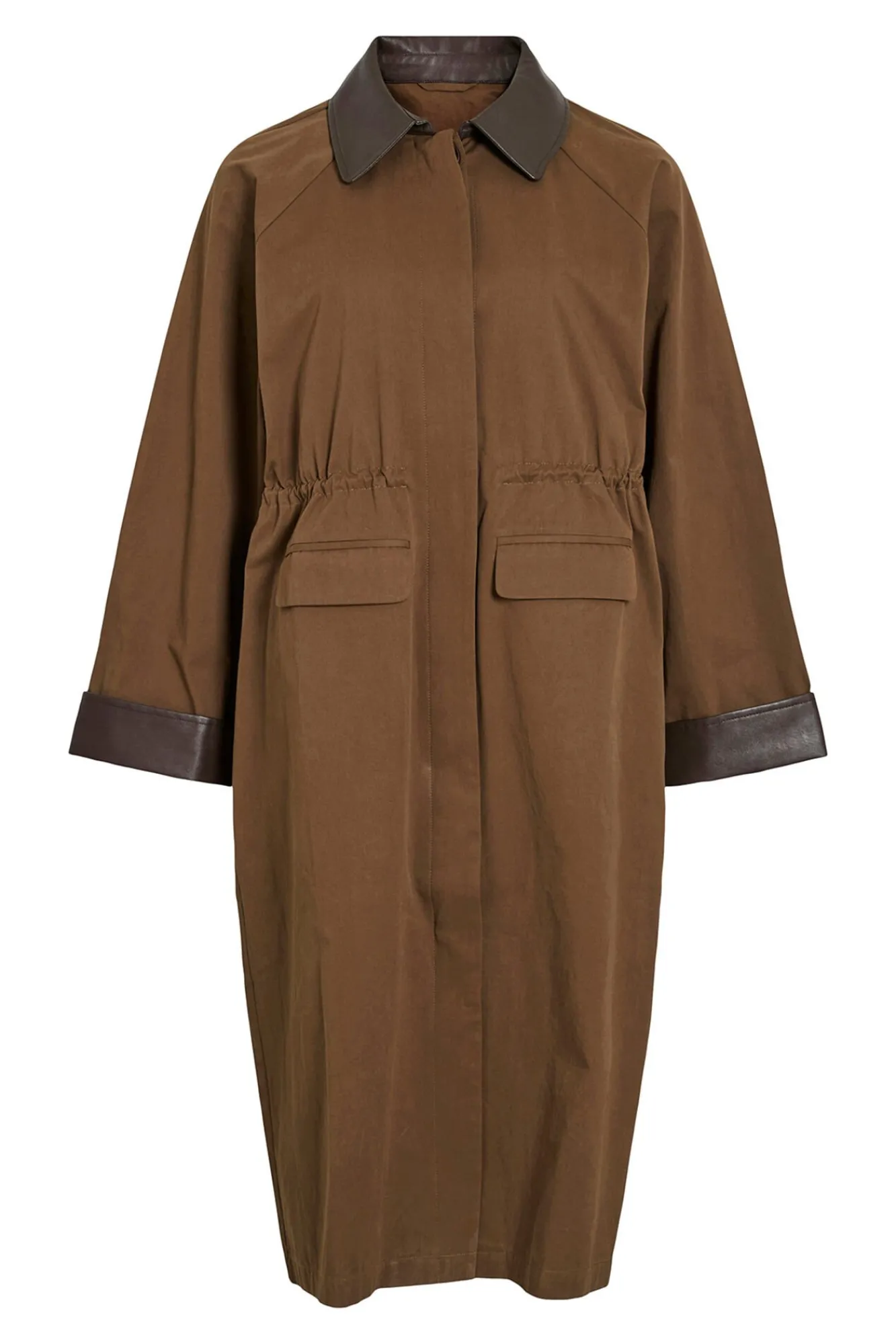 Mujer Vila Gabardinas|Chaquetas>Trench largo con cuello y puños de polipiel