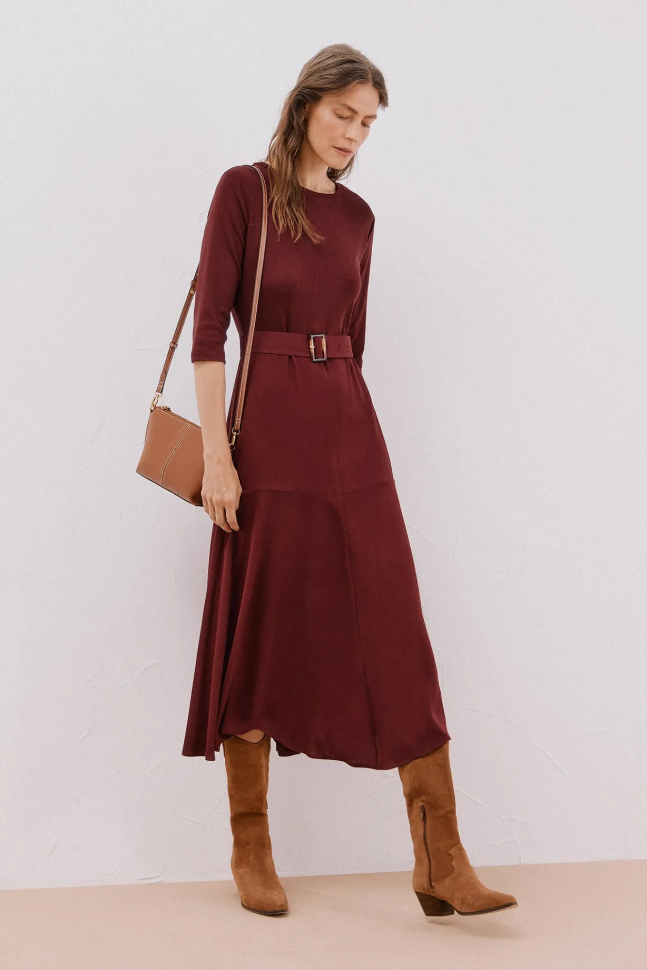 Mujer Cortefiel Vestidos>Vestido combinado cinturón