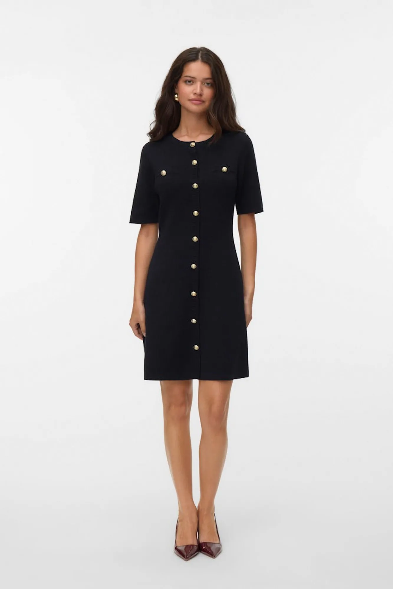 Mujer Vero Moda Vestidos>Vestido corto de punto y botones dorados