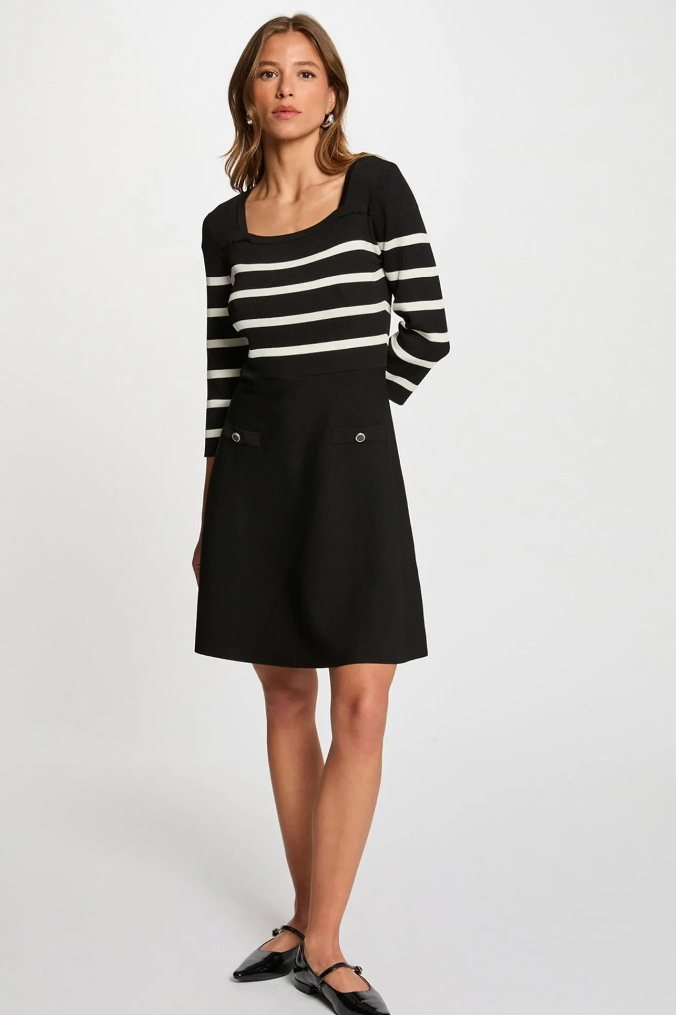 Mujer Morgan Vestidos>Vestido de punto tipo trapecio a rayas