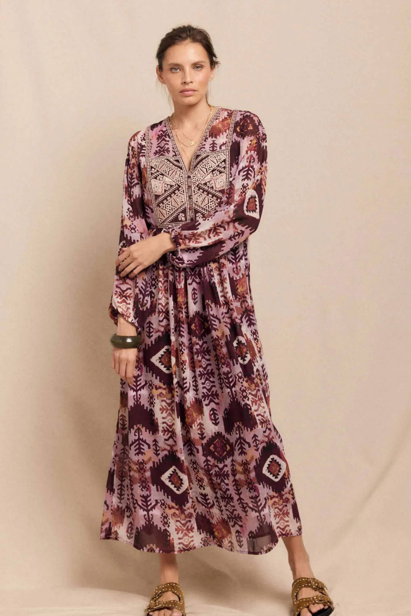 Mujer Slowlove Vestidos>Vestido fluido estampado bordado