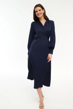 Mujer Vila Vestidos>Vestido midi cruzado satinado