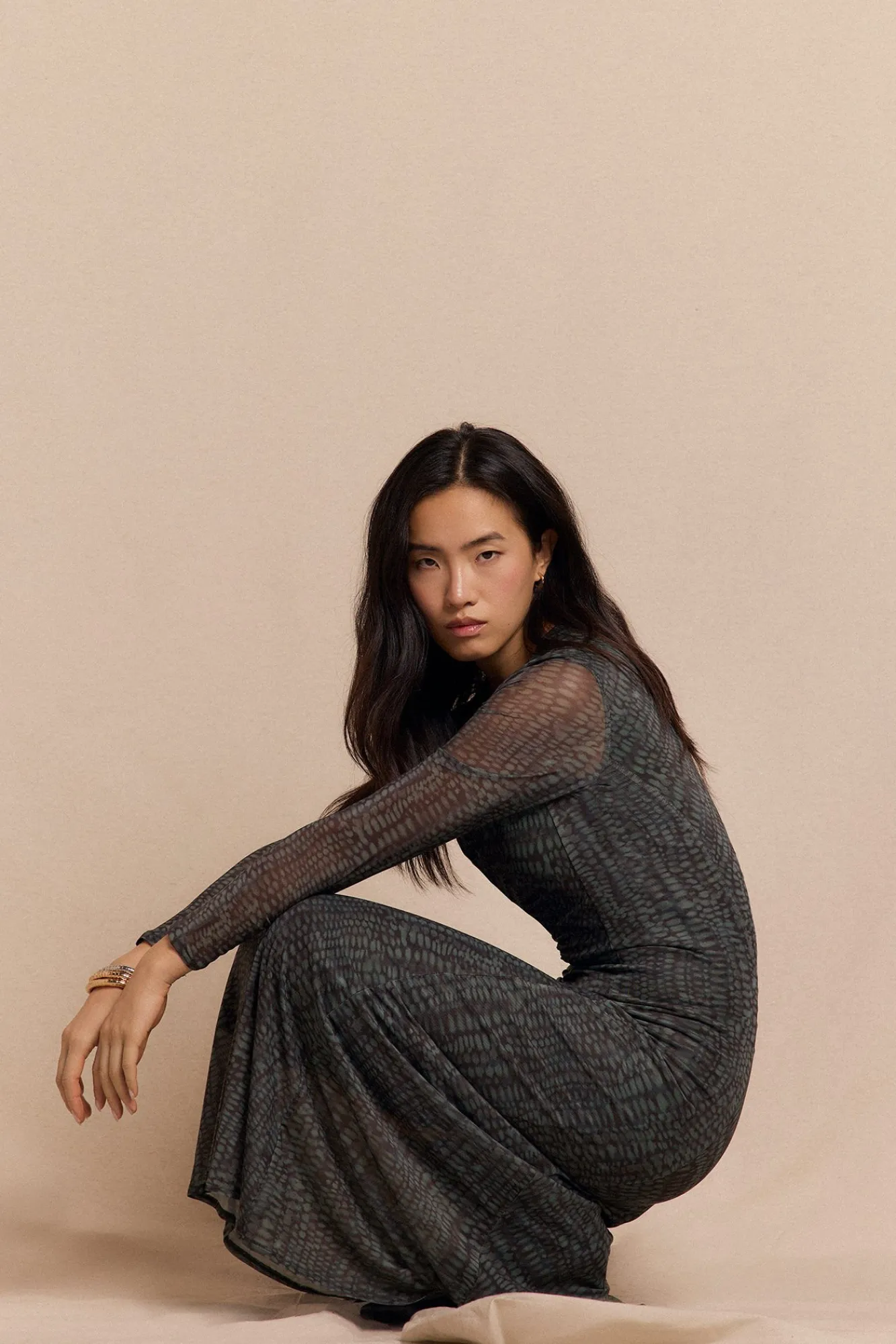 Mujer Slowlove Vestidos>Vestido punto estampado frunce