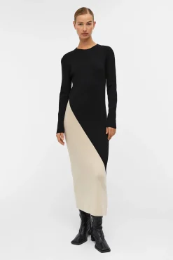 Mujer Object Vestidos>Vestido punto largo bicolor