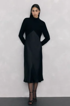 Mujer Pedro del Hierro Vestidos>Vestido satén combinado con top de punto lurex