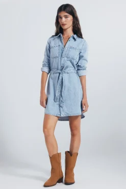 Mujer Springfield Vestidos>Vestido vaquero camisero tachas