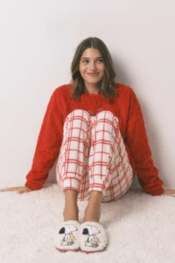 Mujer Women'secret Zapatillas Casa>Zapatillas casa borreguito cuadros Snoopy